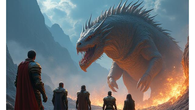 Fantastik bir RPG oyunundan karakterlerin savaş sahnesi.