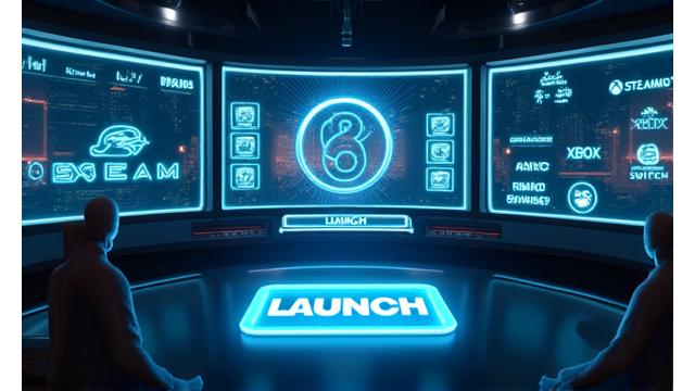 Gamepad ve oyun konsolları ile dolu bir kontrol merkezi ortamı, oyun lansmanını temsil ediyor.