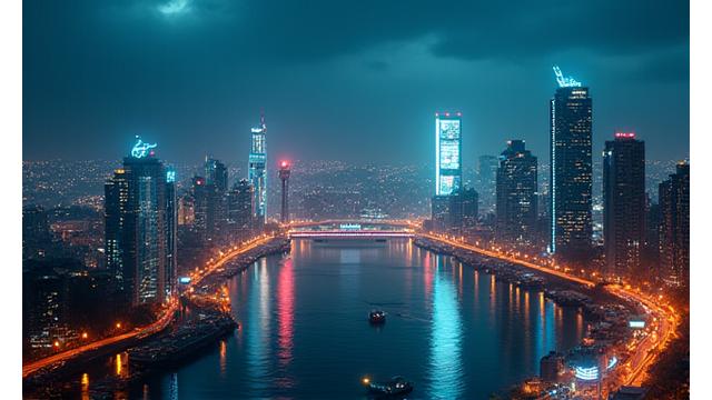 'Cyber İstanbul' oyunundan fütüristik bir İstanbul sokak manzarası.