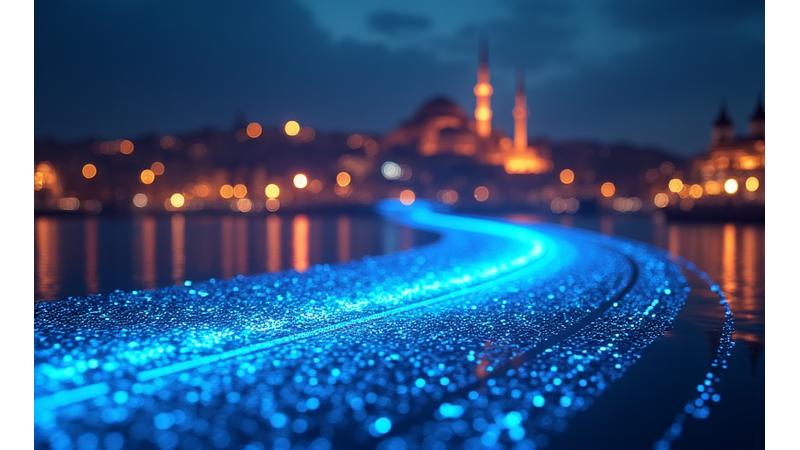 Türkçe ve Arapça kelimelerin bir araya geldiği dijital bir dil tablosu, arka planda İzmir Köprüsü'nün silüeti